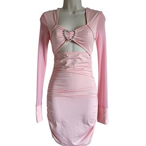 Pink Long Sleeve Dress with Heart Detail